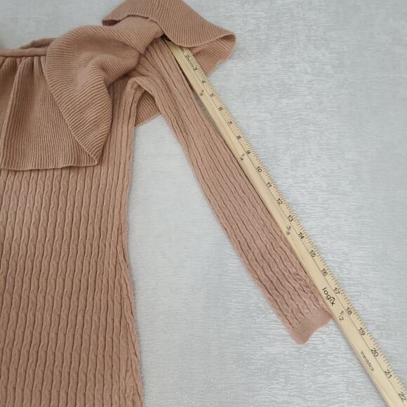 Olivaceous cable knit off shoulder sweater dress brown Size Small Fall Festive - Picture 6 of 10